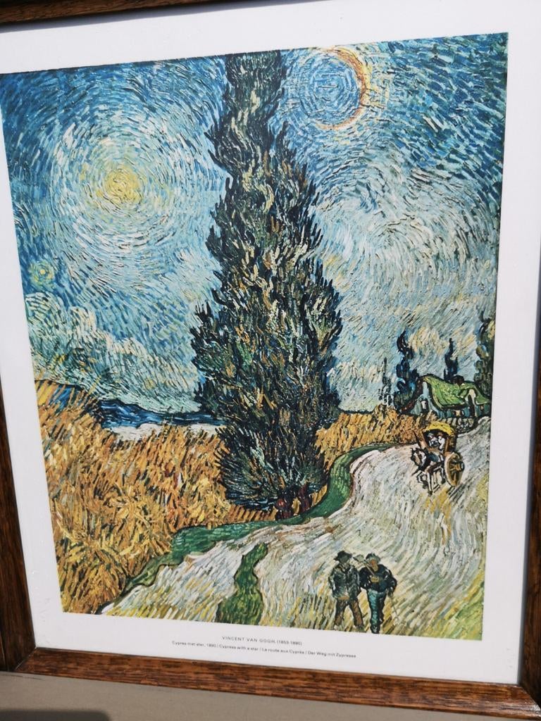 Reproductie Vincent Van Gogh - Cypres met ster, Ophalen of Verzenden