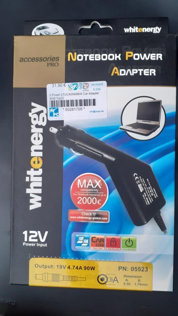 Chargeur 12v 90w prise allume-cigare notebook ACER, Enlèvement ou Envoi, Neuf, Whitenergy