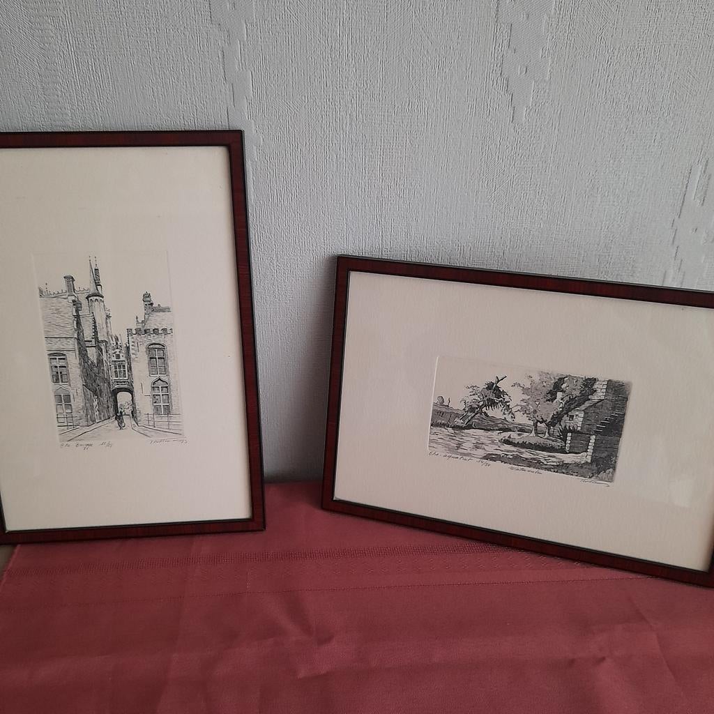 2 Etsen Brugge en Watermolen. genummerd., Ophalen of Verzenden