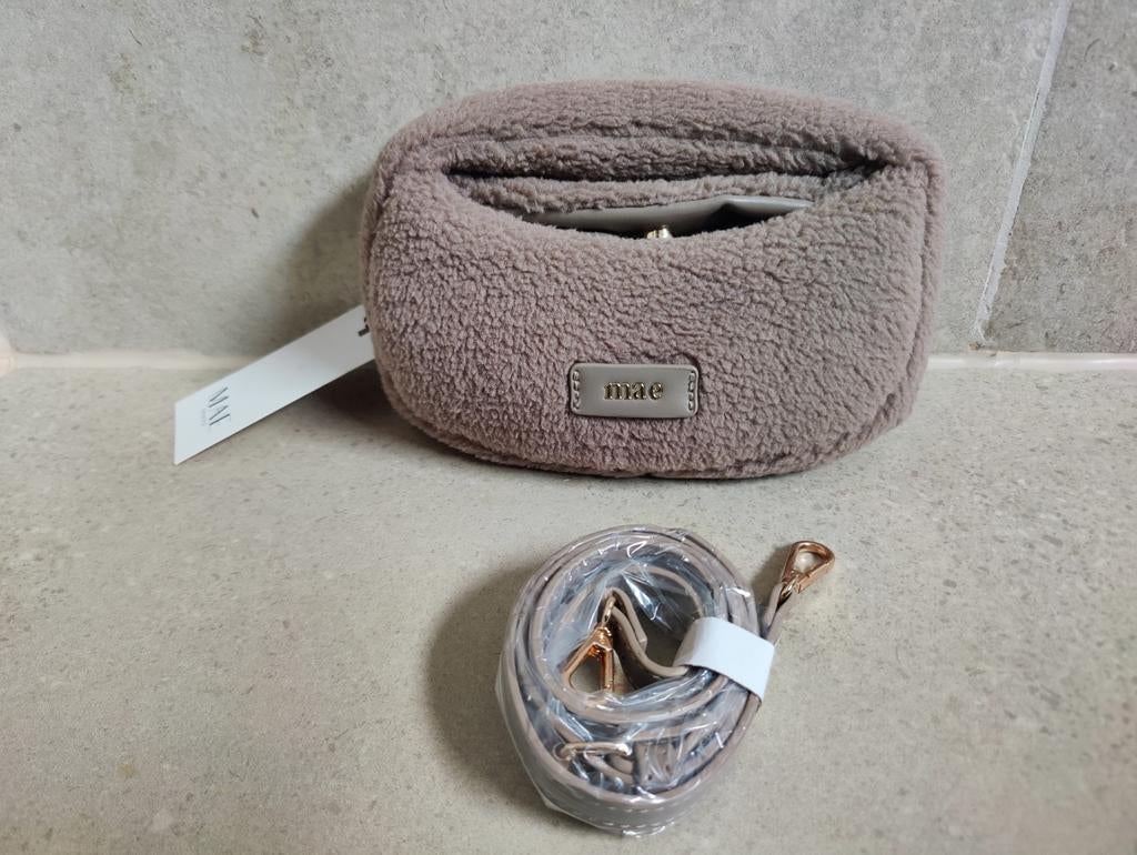 Teddy tasje/crossbody 'Mae' kleur bruin/taupe, Handtassen en Accessoires, Tassen | Damestassen, Ophalen of Verzenden, Nieuw
