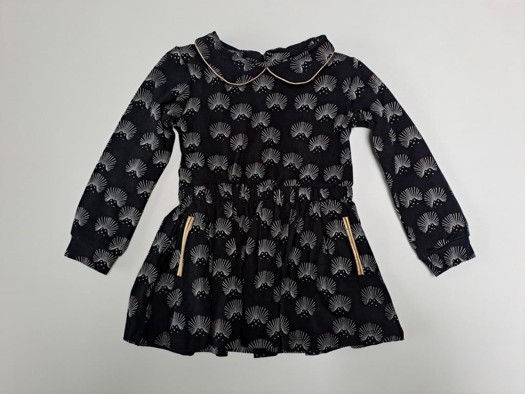 Mt 92 Donkerblauwe jurk met witte egels, Kinderen en Baby's, Kinderkleding | Maat 92, Zo goed als nieuw, Meisje, Jurk of Rok, Ophalen of Verzenden
