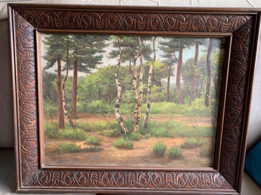 Schilderij boszicht -Edouard Geelhand (1853-1938), Antiquités & Art, Art | Peinture | Classique, Enlèvement