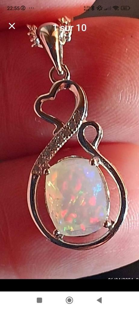 Pendentif en argent massif 925 avec superbe opale naturelle, Neuf, Enlèvement ou Envoi, Avec pierre précieuse, Argent
