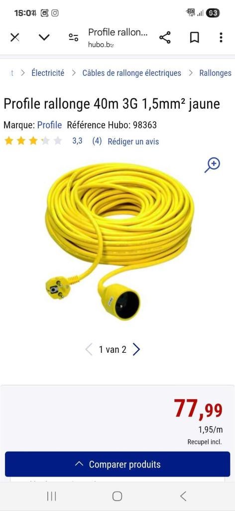 Rallonge  électrique, Enlèvement, Comme neuf