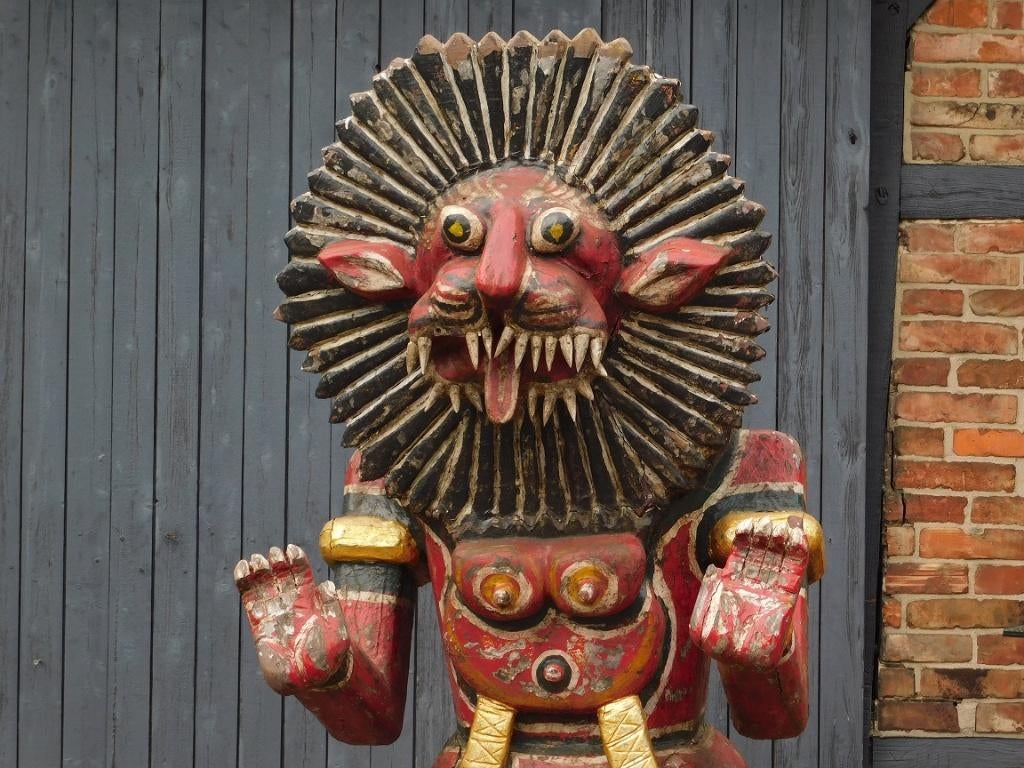 Historische Balinese tijger rood XXL - handgemaakt van hout, Antiek en Kunst, Ophalen of Verzenden