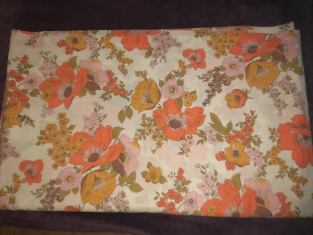 Vintage oranje/mosterd/roze laken uit de jaren 70, Ophalen of Verzenden