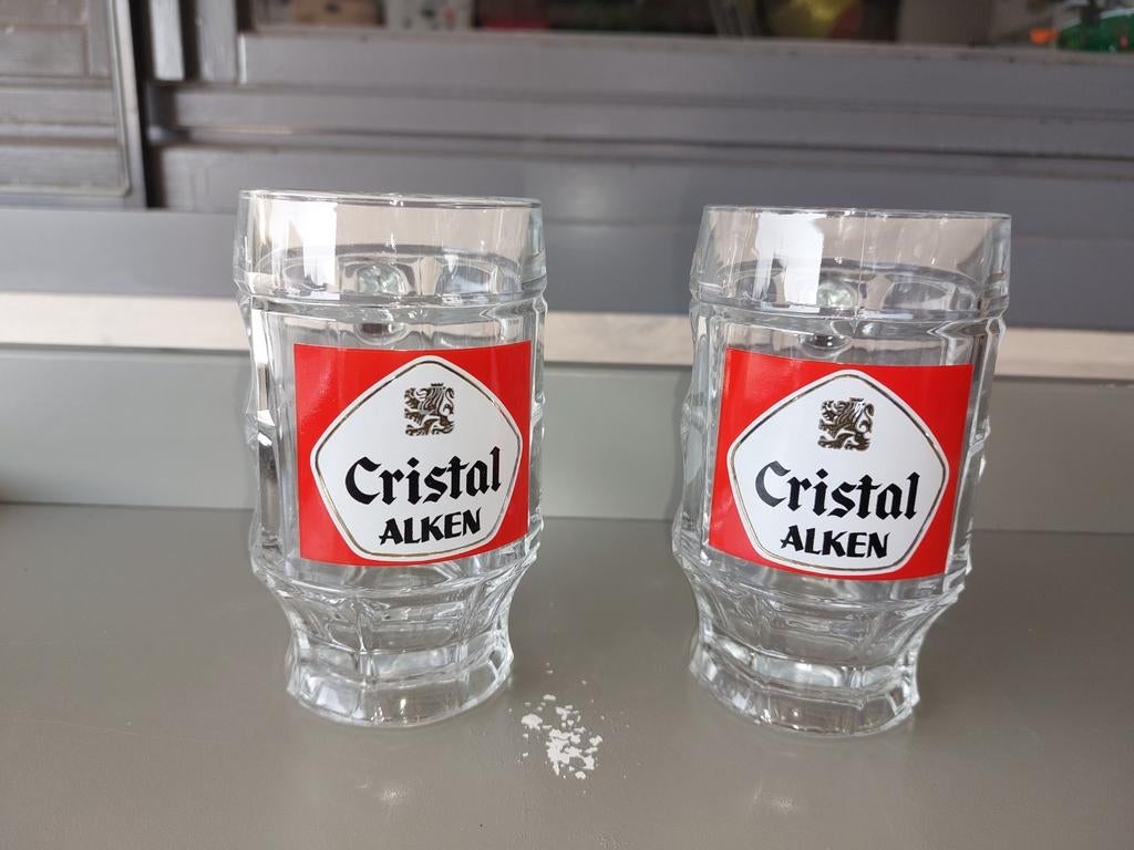 Chope à bière ancienne Cristal Alken, Collections, Enlèvement ou Envoi, Comme neuf, Verre à bière