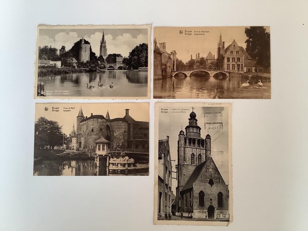 4 oude postkaarten Brugge, Verzamelen, Postkaarten | België, Ophalen of Verzenden, 1920 tot 1940, Gelopen, West-Vlaanderen