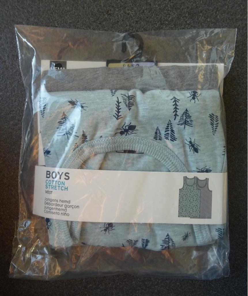 Onderhemdjes "Hema" grijs en licht groen met mieren en bomen, Kinderen en Baby's, Babykleding | Maat 86, Nacht- of Onderkleding