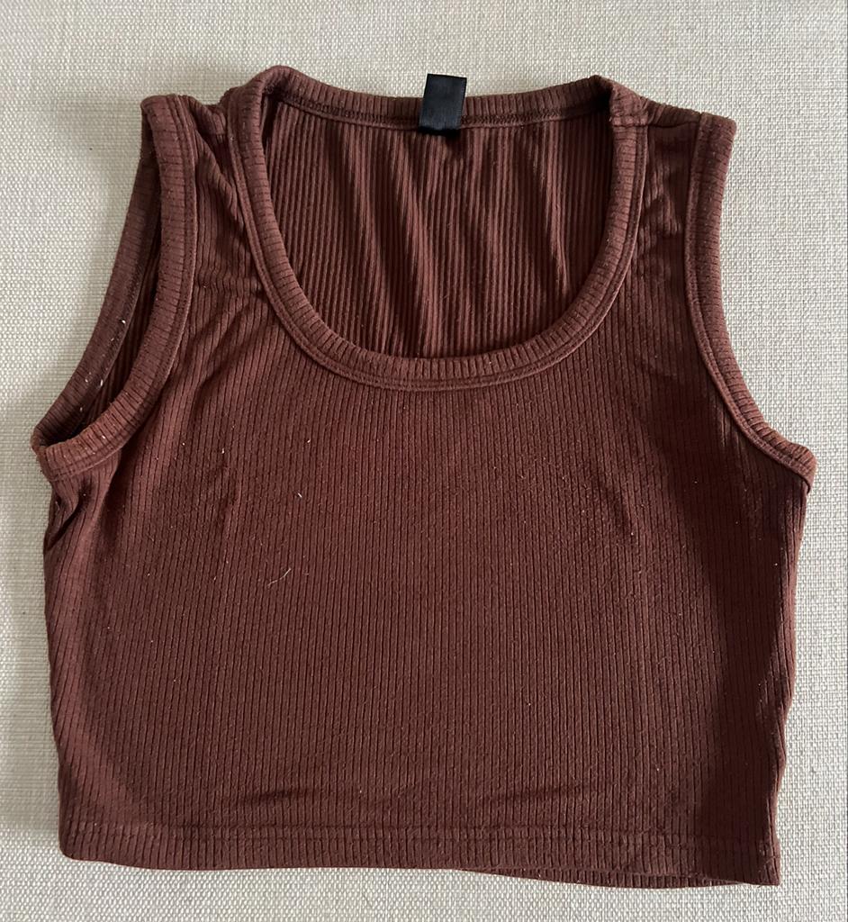 Crop top taille S-M, Zo goed als nieuw, Maat 38/40 (M), Bruin, Zonder mouw
