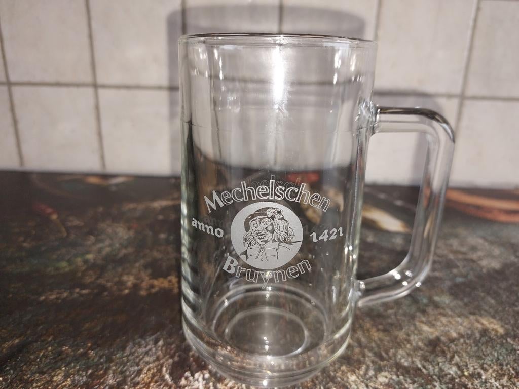 Ancienne chope à bière en verre Mechelschen Bruynen, Enlèvement ou Envoi, Comme neuf, Verre à bière