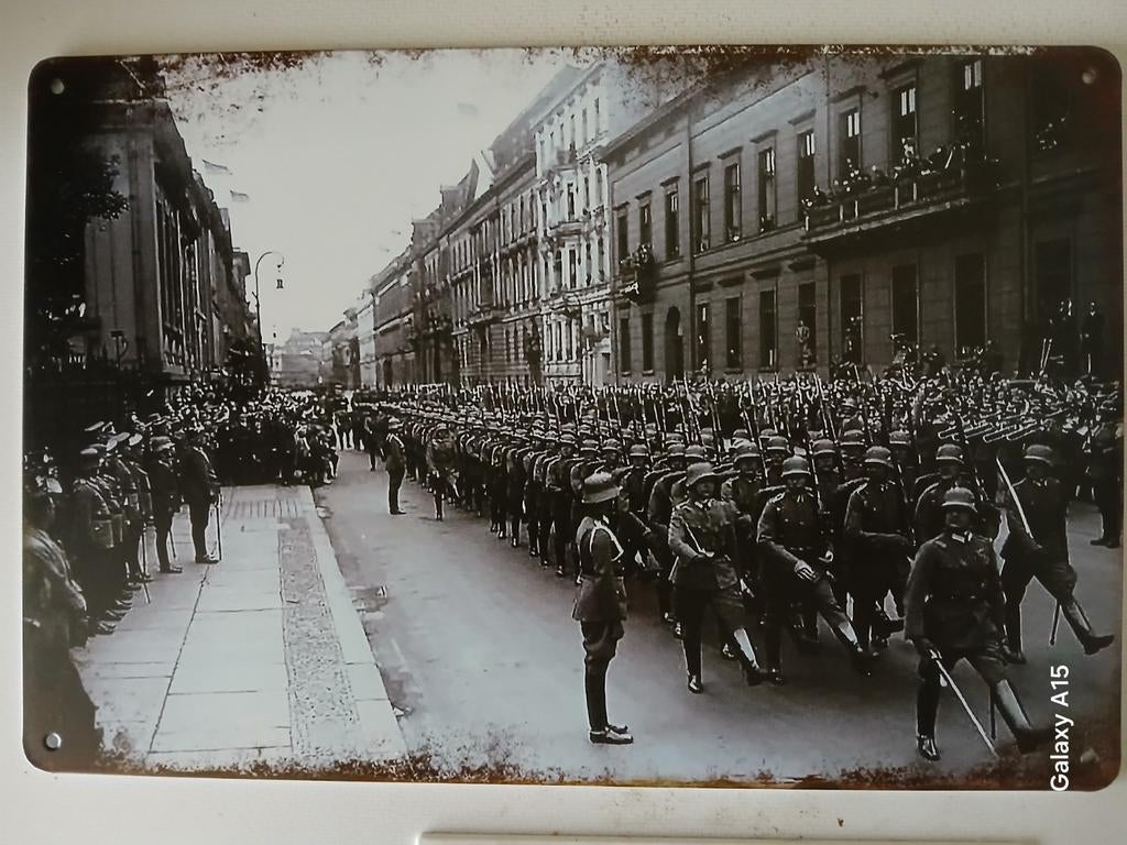 Duitse parade 20 op 30 cm metalen bord, Ophalen of Verzenden, Foto