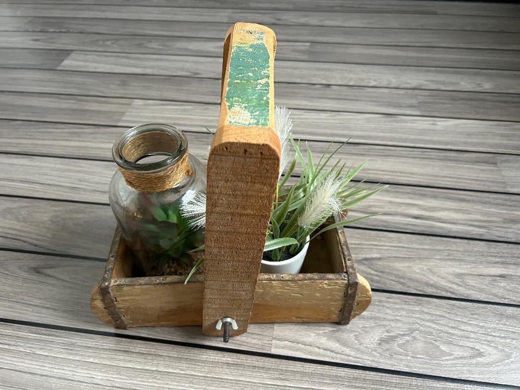 Antiek houten draagkrat met plantjes • uniek stuk, Minder dan 50 cm, Gebruikt, Minder dan 50 cm, Ophalen of Verzenden