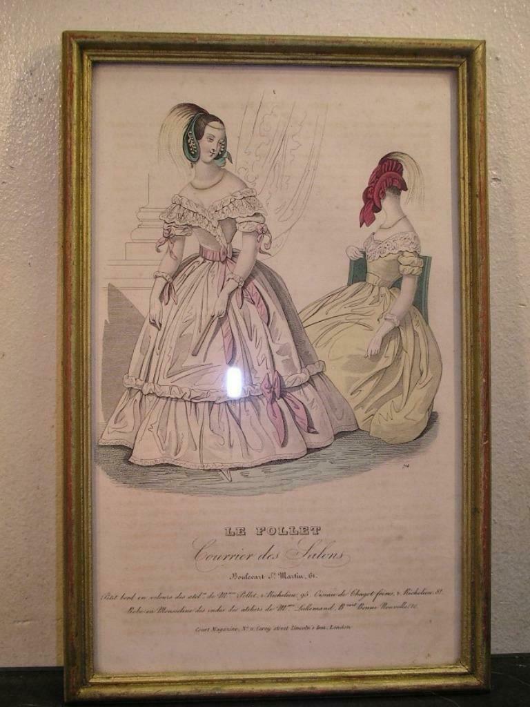OUD MODE GRAVURE KADER ONDER GLAS / 1838, Antiek en Kunst, Ophalen of Verzenden