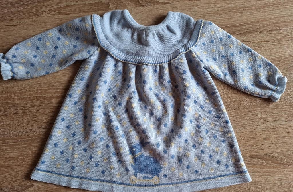 mooi warm lichtblauw winterjurkje, Kinderen en Baby's, Babykleding | Maat 80, Gebruikt, Meisje, Jurkje of Rokje, Ophalen of Verzenden