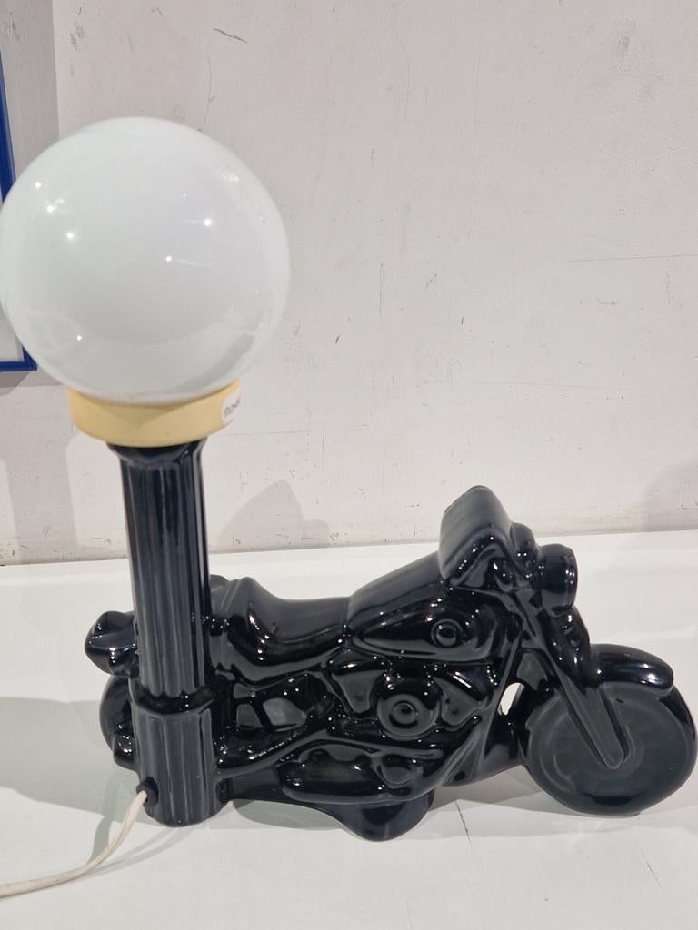 Motor lamp van keramiek - Zwart met glazen bol - Jaren '80, Collections, Rétro, Maison et Meubles, Enlèvement ou Envoi