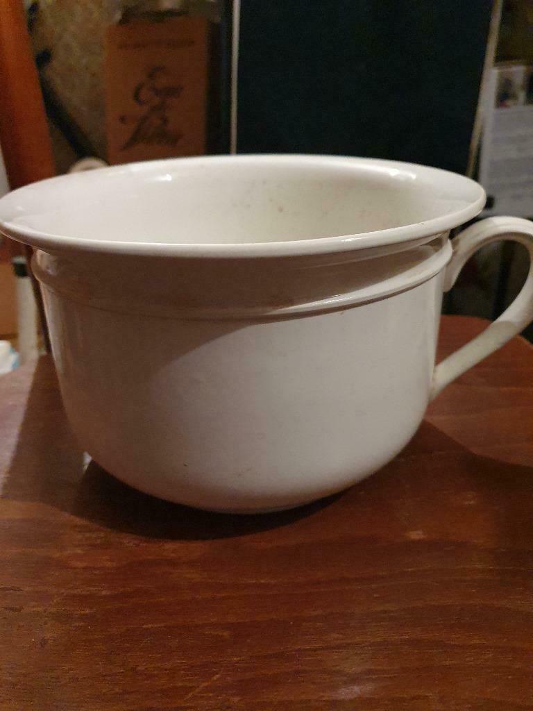 Ancien pot de chambre blanc demi porcelaine, Maison & Meubles, Enlèvement ou Envoi, Utilisé, Blanc