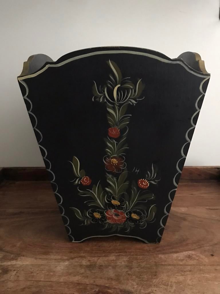 Mooie beschilderde houten bak bloempot 26,5x26,5x33 cm, Ophalen of Verzenden