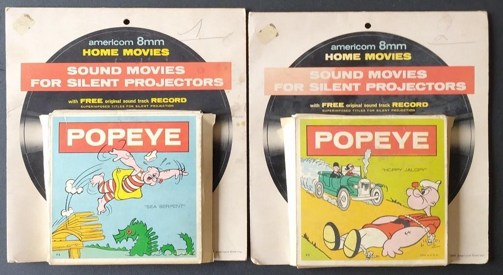 2x Popeye 8mm Film en vinyl Sea Serpent en hoppy jalopy, Ophalen of Verzenden, 8mm film
