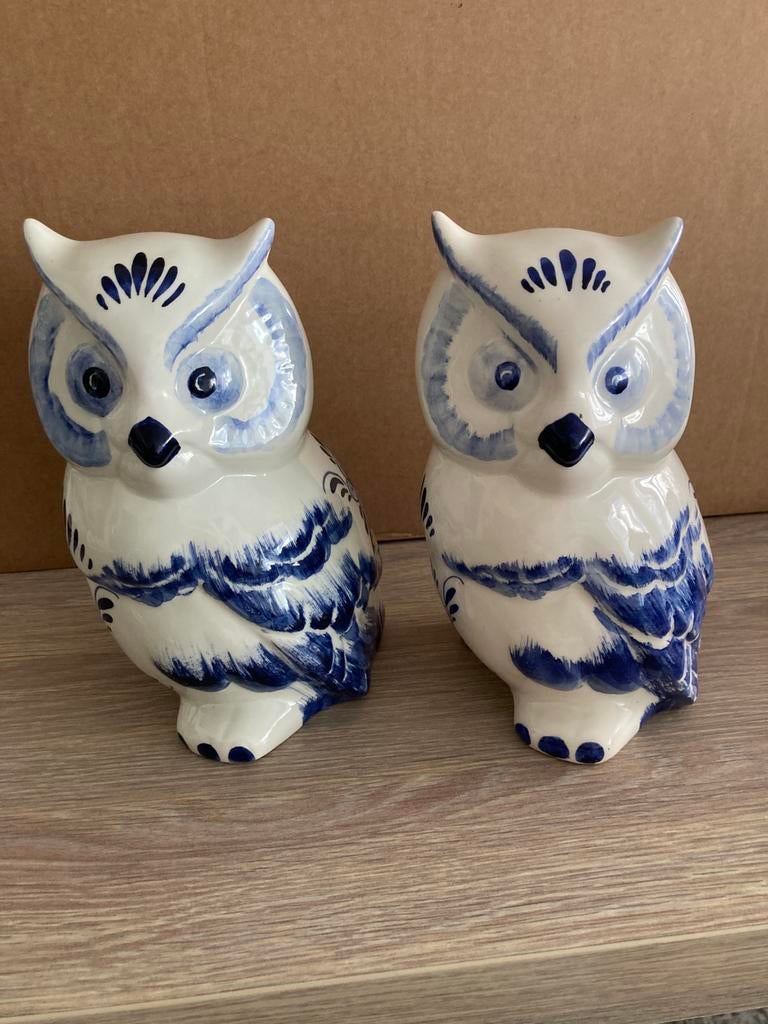 Set van de 2 Porseleinen Delfts uiltjes, Ophalen of Verzenden