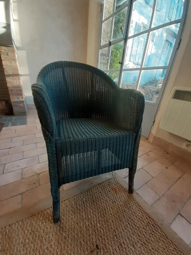 Fauteuil vert en osier Anglais Ancien, Enlèvement, Utilisé, Osier