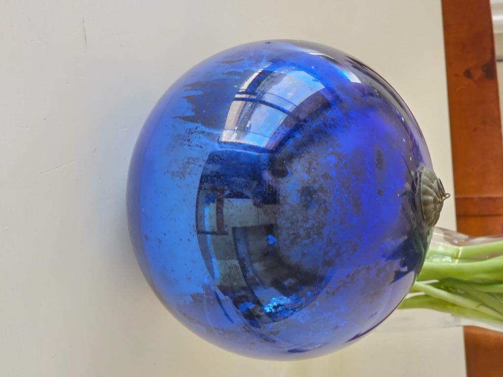 Antieke oude Blauwe Kerstbal zwaar glazen, Diversen, Kerst, Ophalen of Verzenden