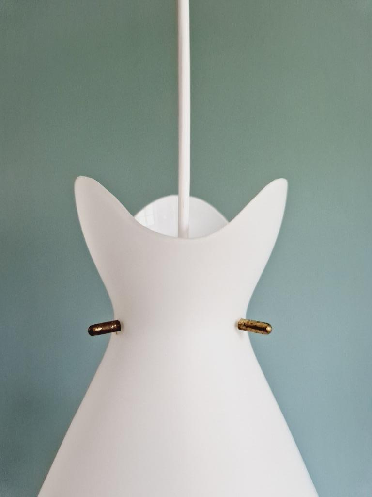 Suspension scandinave en verre satiné blanc, années 60, Enlèvement ou Envoi