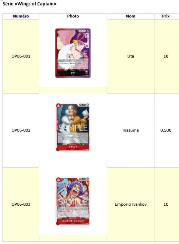 Cartes japonaises One Piece – OP06 – Wings of Captain, Enlèvement, Comme neuf