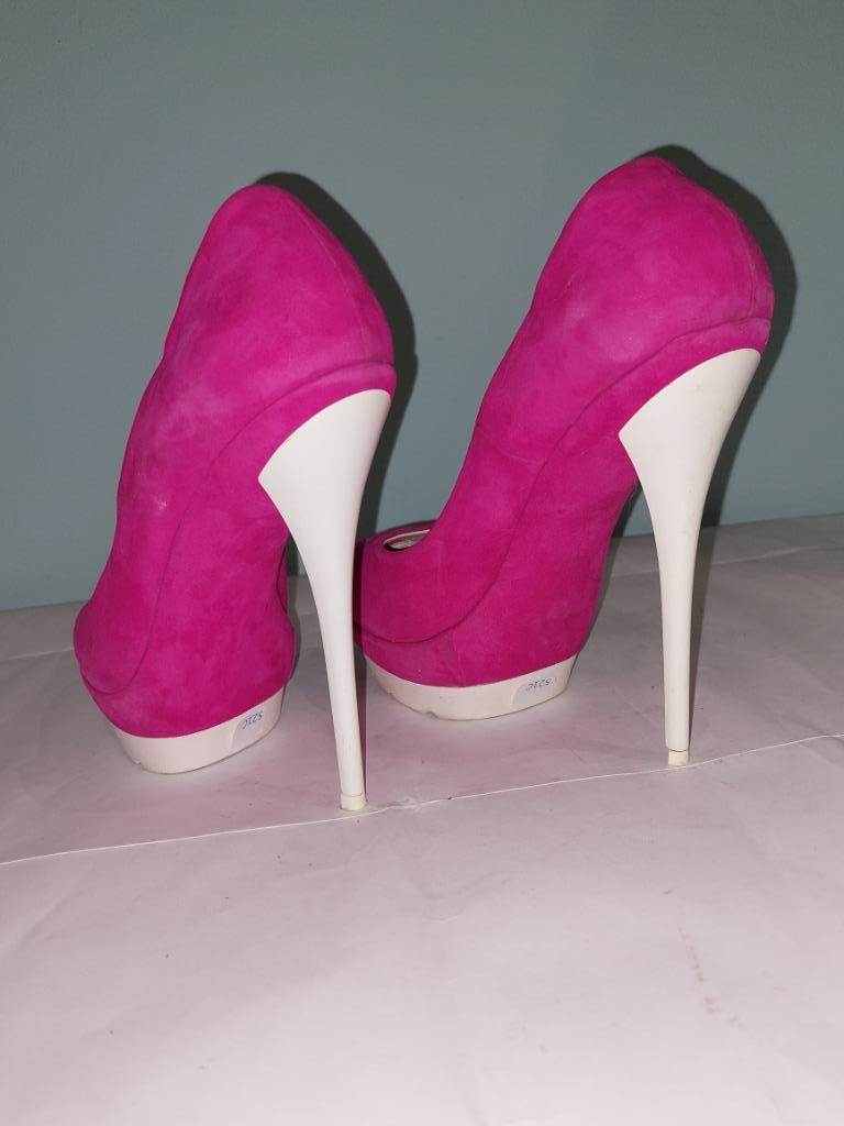 521C* 1969 sexy pumps van fuschia-leer met hoge hakken (37,5, Pumps, Verzenden, Roze, Gedragen