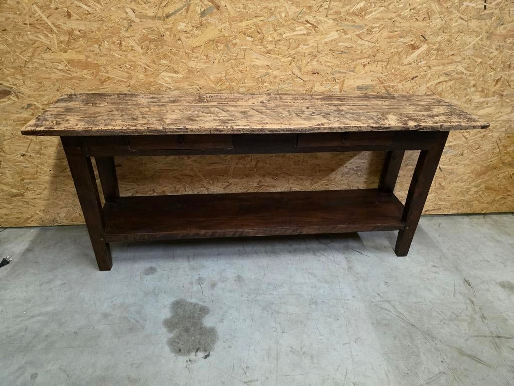 Massief houten karaktervolle sidetable 173cm.vaste prijs, Huis en Inrichting, Tafels | Sidetables, Ophalen