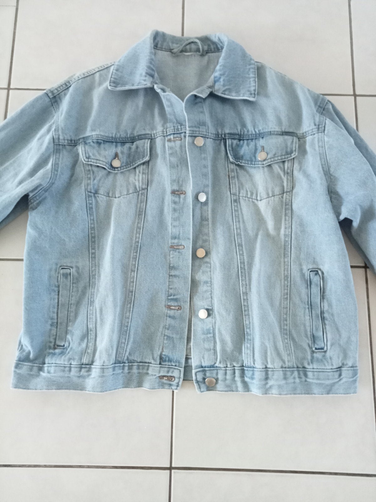 licht blauwe jeans vest L, Ophalen, Zo goed als nieuw, Maat 42/44 (L), Blauw