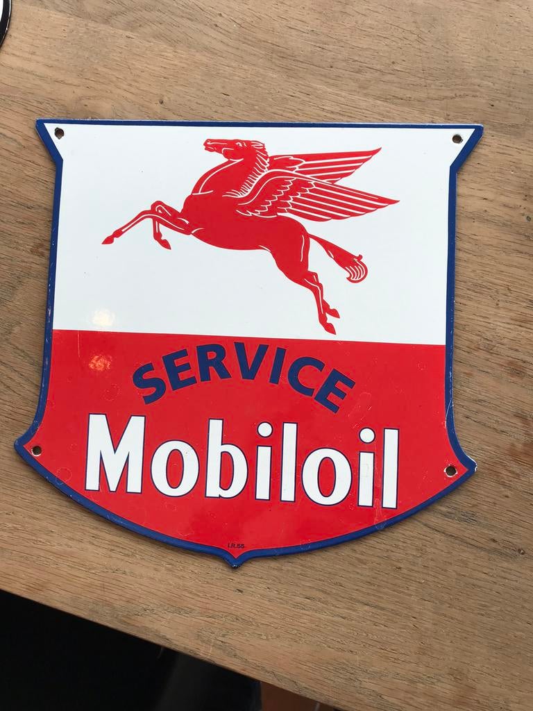 Mobiloil emaille reclamebord, Ophalen of Verzenden, Zo goed als nieuw, Reclamebord