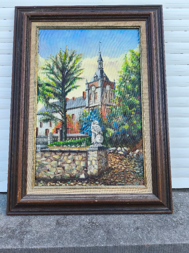 huile sur toile chateau fort ecaussines signe wattiaux r, Enlèvement ou Envoi
