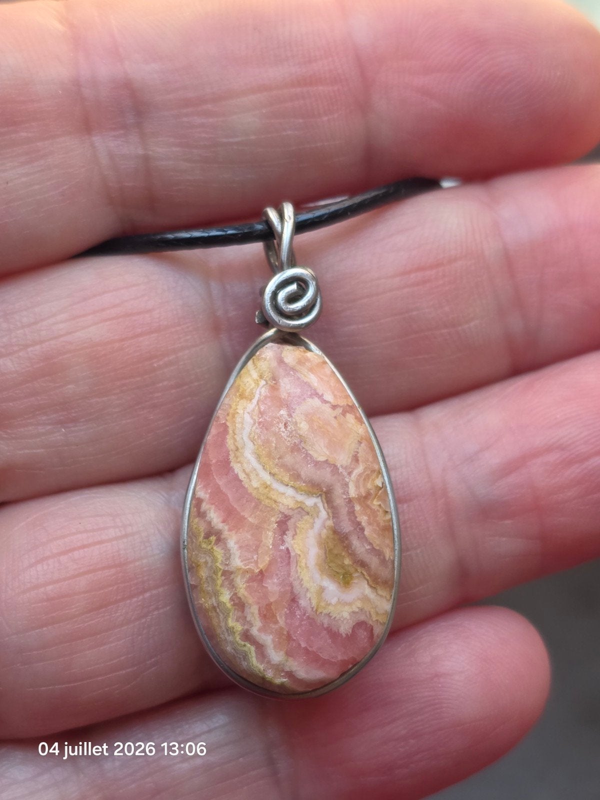 Pendentif avec rhodochrosite naturelle, Enlèvement, Neuf, Rose, Avec pierre précieuse