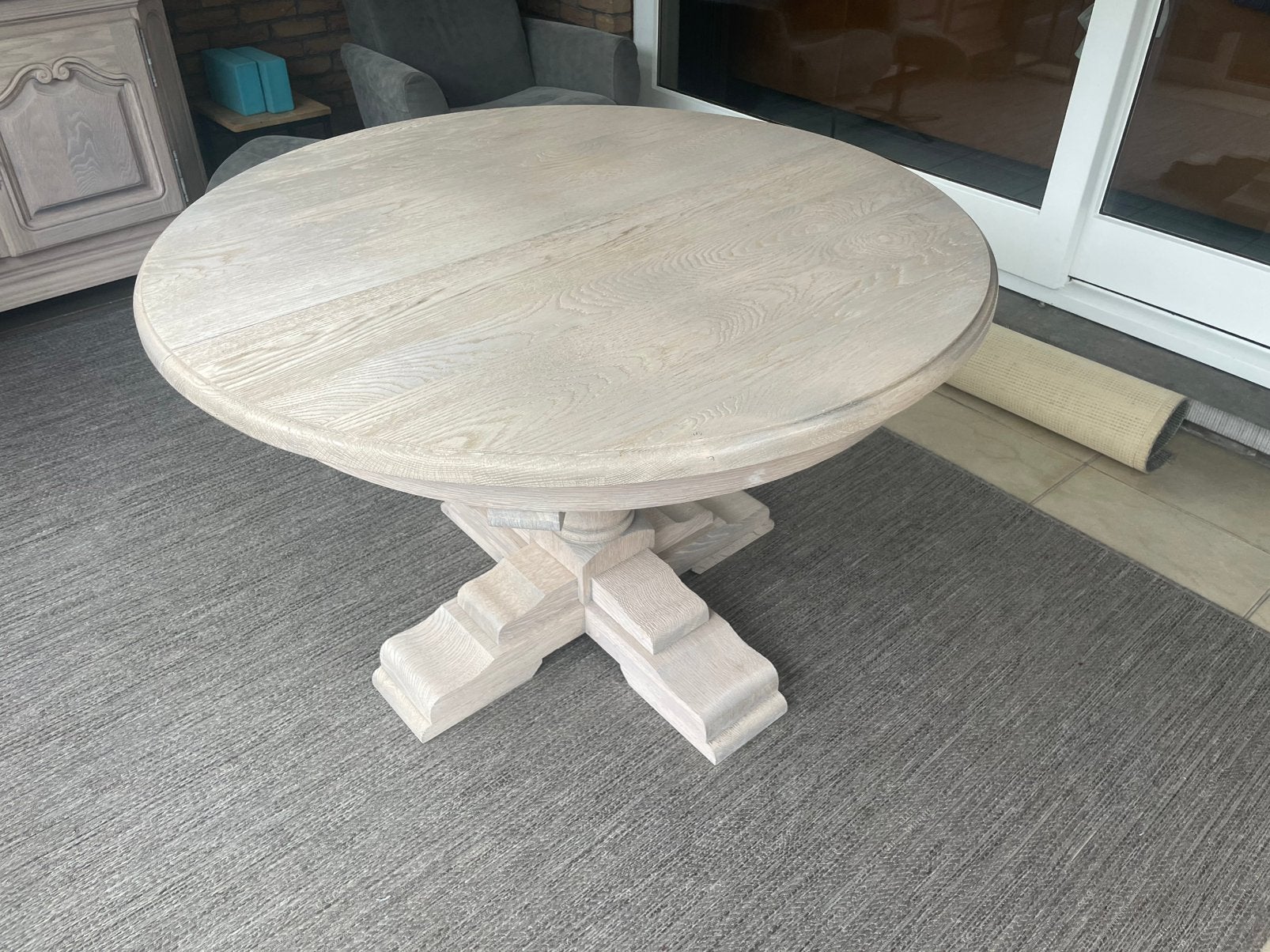 Ronde tafel uitschuifbaar naar ovaal, Huis en Inrichting, Tafels | Eettafels, Ophalen, Gebruikt, 150 tot 200 cm, Eikenhout