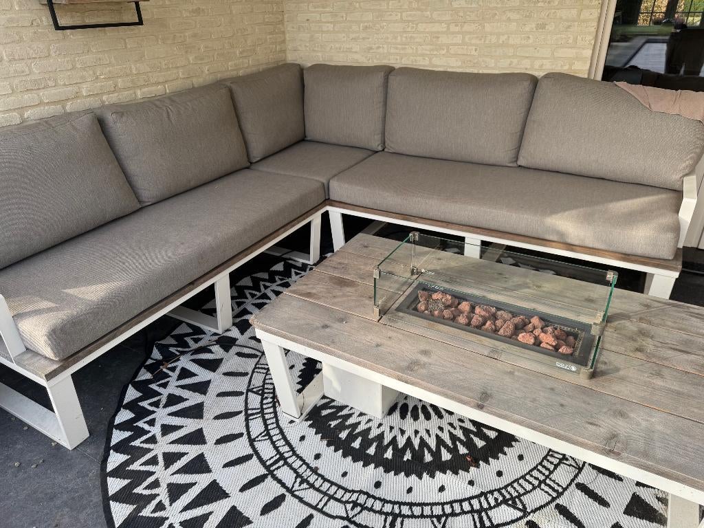 Hoek Loungeset met vuurtafel, Tuin en Terras, Ophalen, Overige materialen, 6 zitplaatsen, Zo goed als nieuw