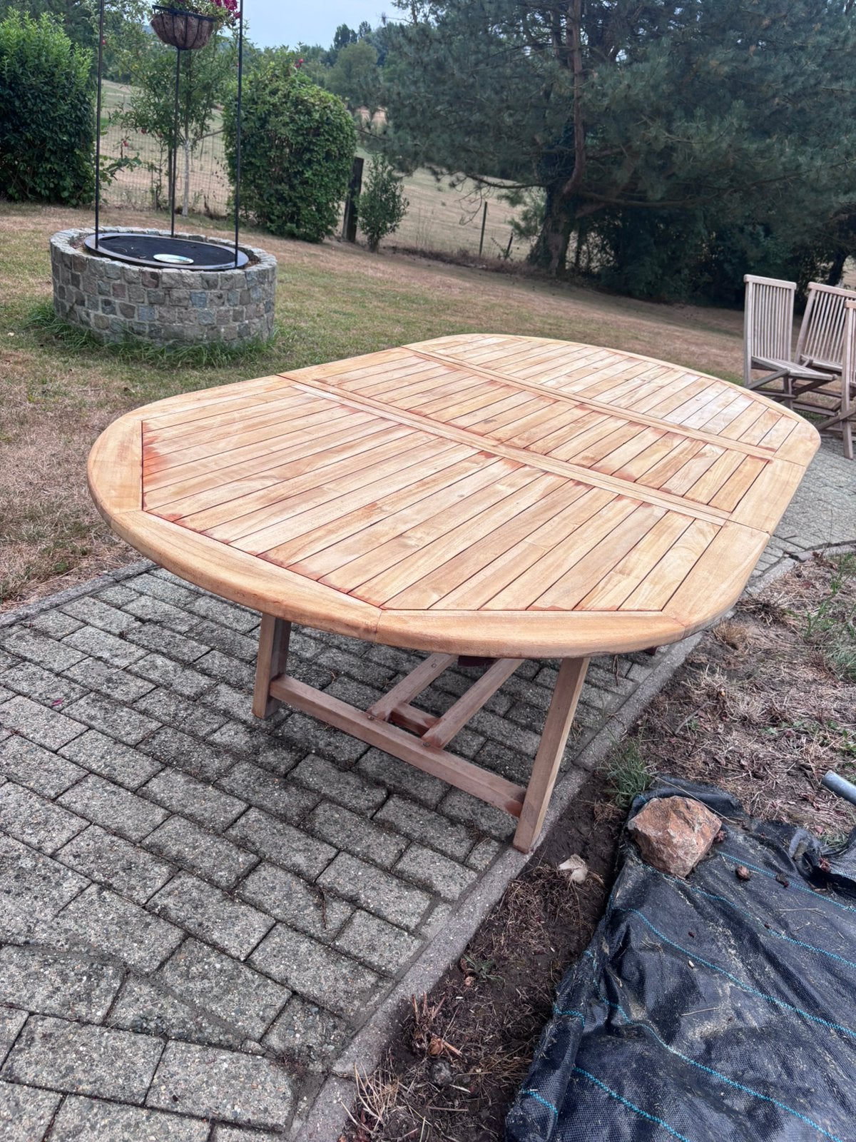 Table de jardin en teck massif, Enlèvement, Utilisé, Ovale, Bois de teck