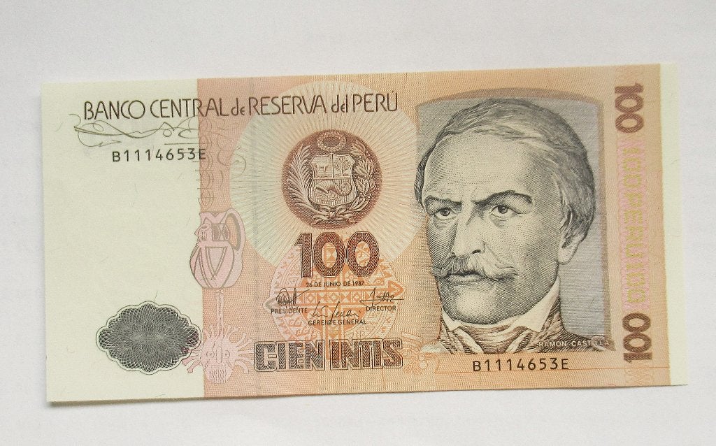 Peru 100 Intis    1987, Timbres & Monnaies, Envoi, Amérique du Sud