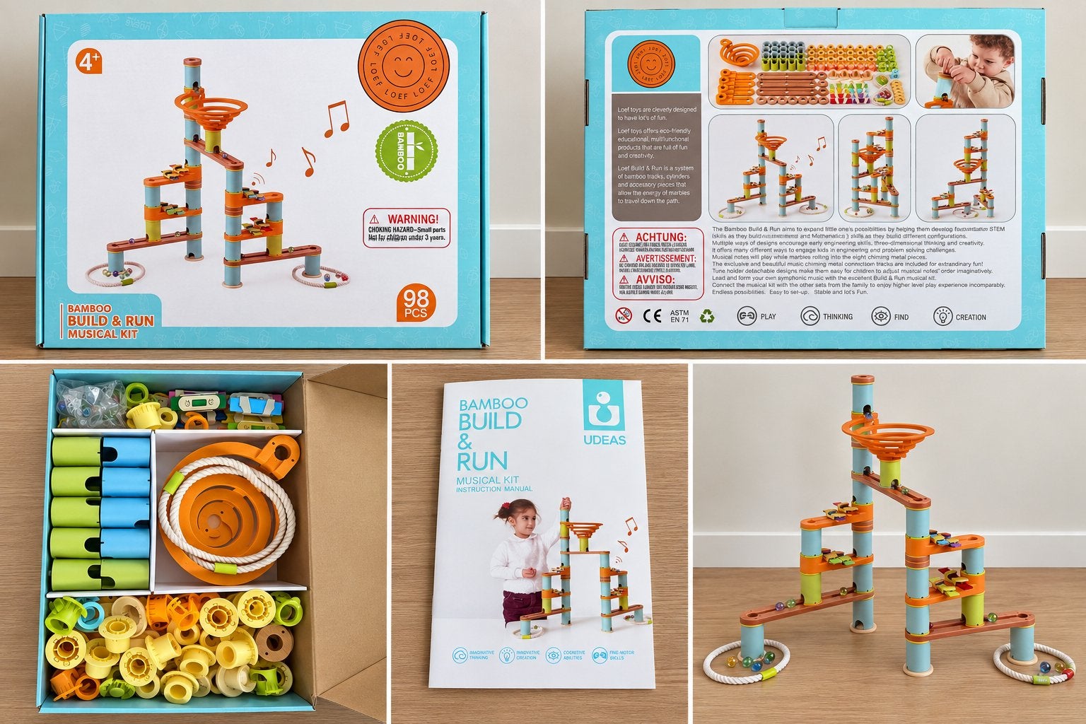 Udeas Bamboo Build & Run Musical Kit – bamboe knikkerbaan, Kinderen en Baby's, Ophalen of Verzenden, Nieuw, Overige typen