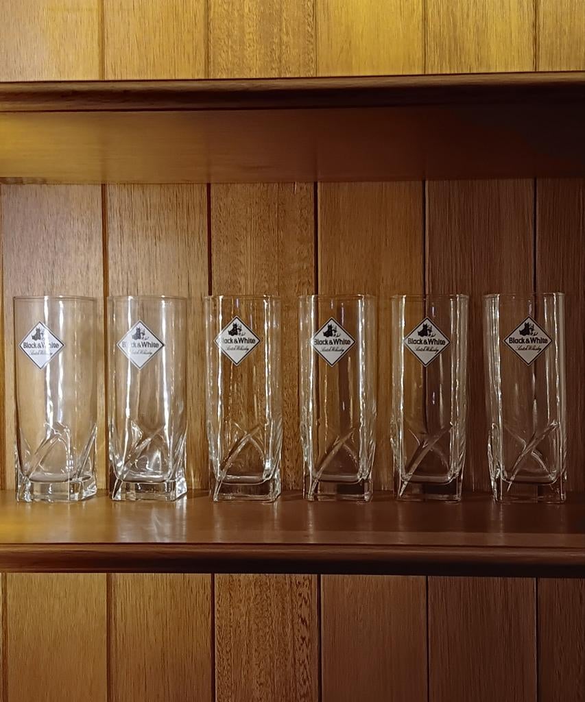 Set whiskey glazen Black & White 33cl 6stuks, Verzamelen, Ophalen