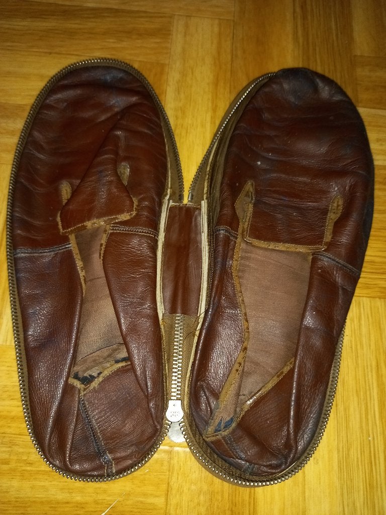 Jaren 30-40 lederen pantoffels, Ophalen of Verzenden