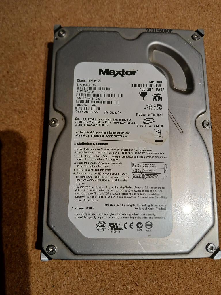 HDD 3.5"...Maxtor IDE...160GB, Intern, Gebruikt, HDD, Desktop