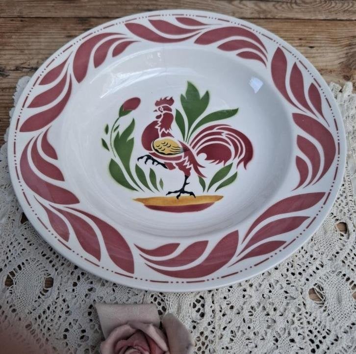 Oud diep bord, Boch met haan, Antiek en Kunst, Ophalen of Verzenden