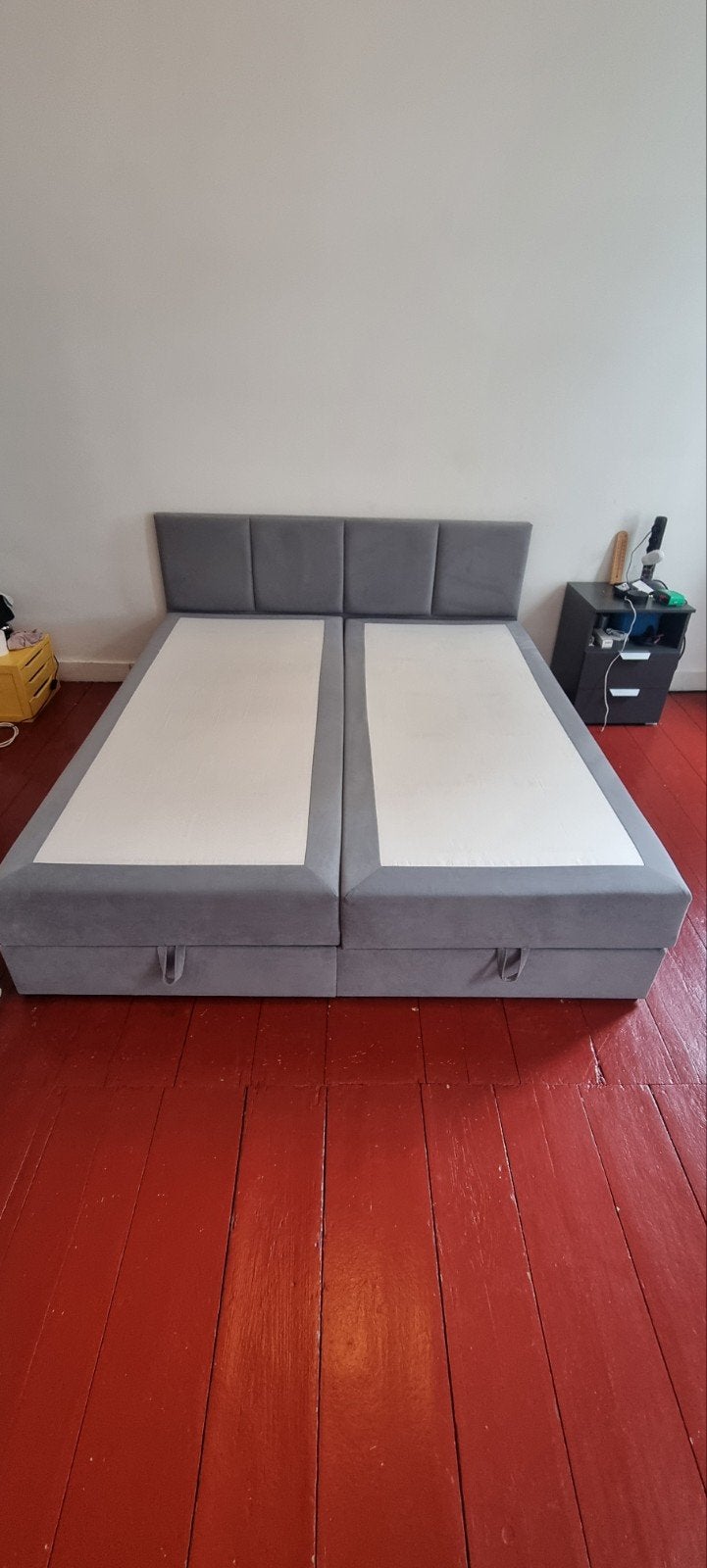 Lit Boxspring 180x200 avec coffre de rangement, Maison & Meubles, Gris, Enlèvement, Utilisé, 180 cm