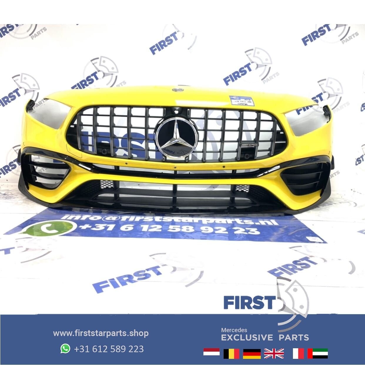 W177 A KLASSE 2021 A45 A45S AERO AMG VOORBUMPER GEEL COMPLEE, Gebruikt, -, Voor, Ophalen of Verzenden