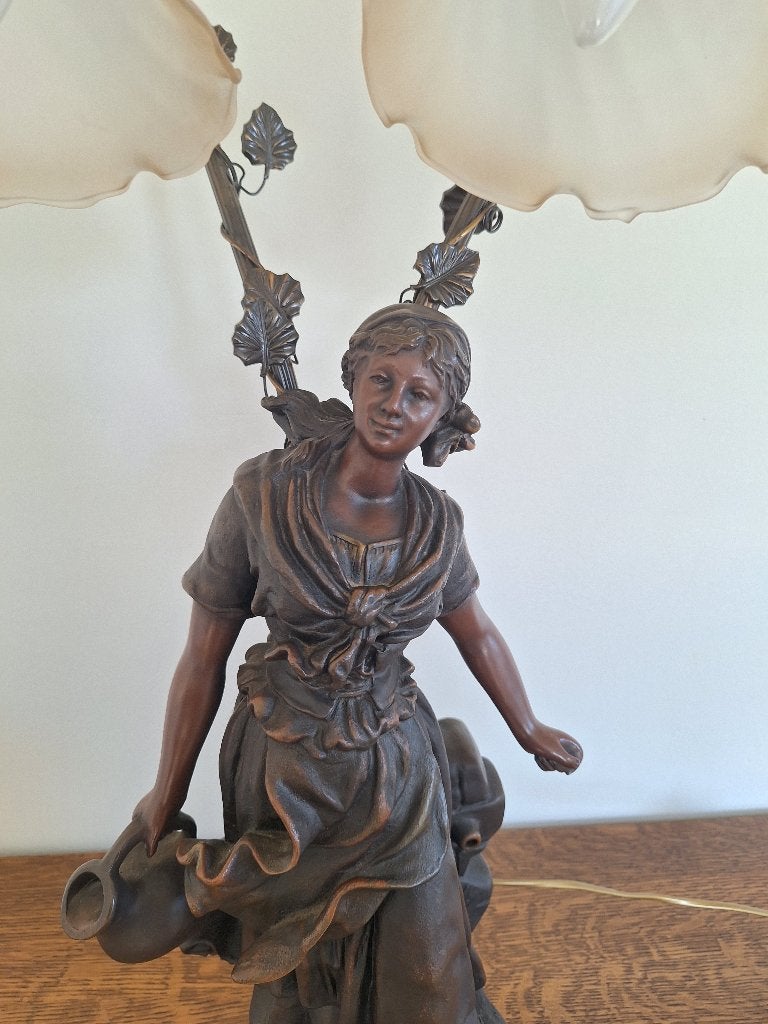 Antieke Art Nouveau Tafellamp –  (77 cm / 10,6 kg), Huis en Inrichting, Ophalen, 77 cm, Met schakelaar