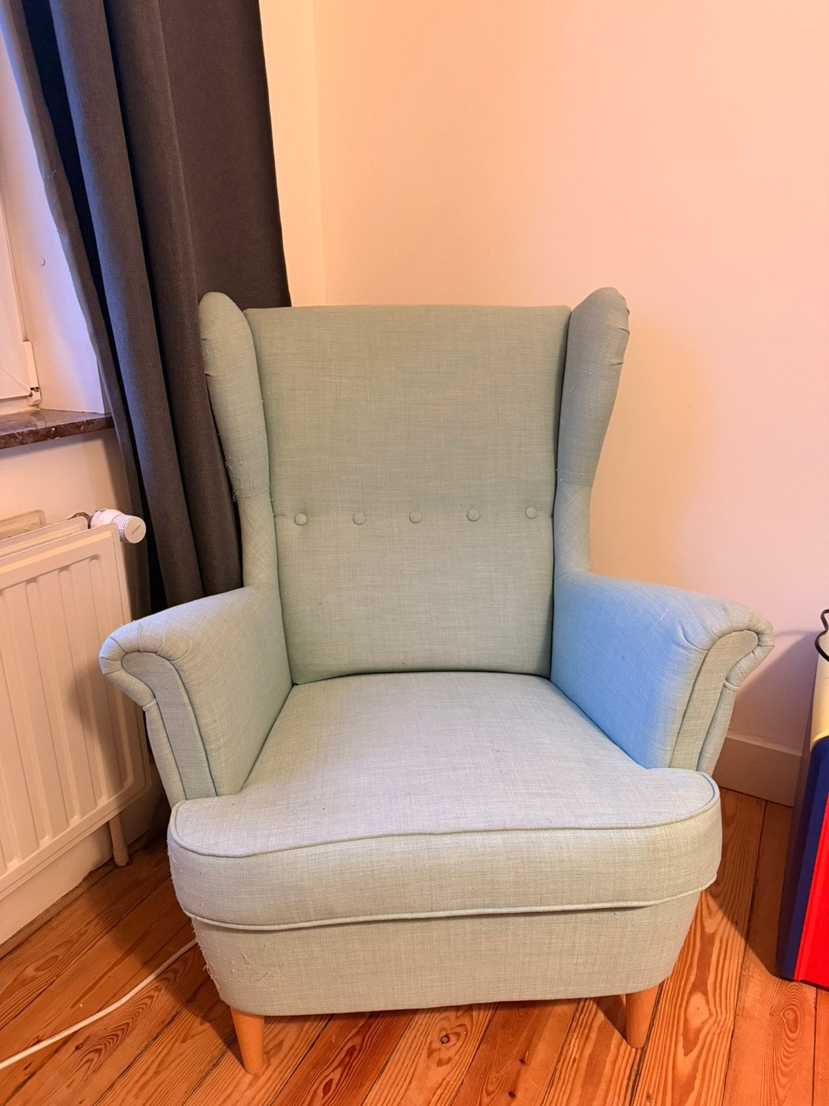 Lichtblauwe fauteuil STRANDMON IKEA, Ophalen, Gebruikt