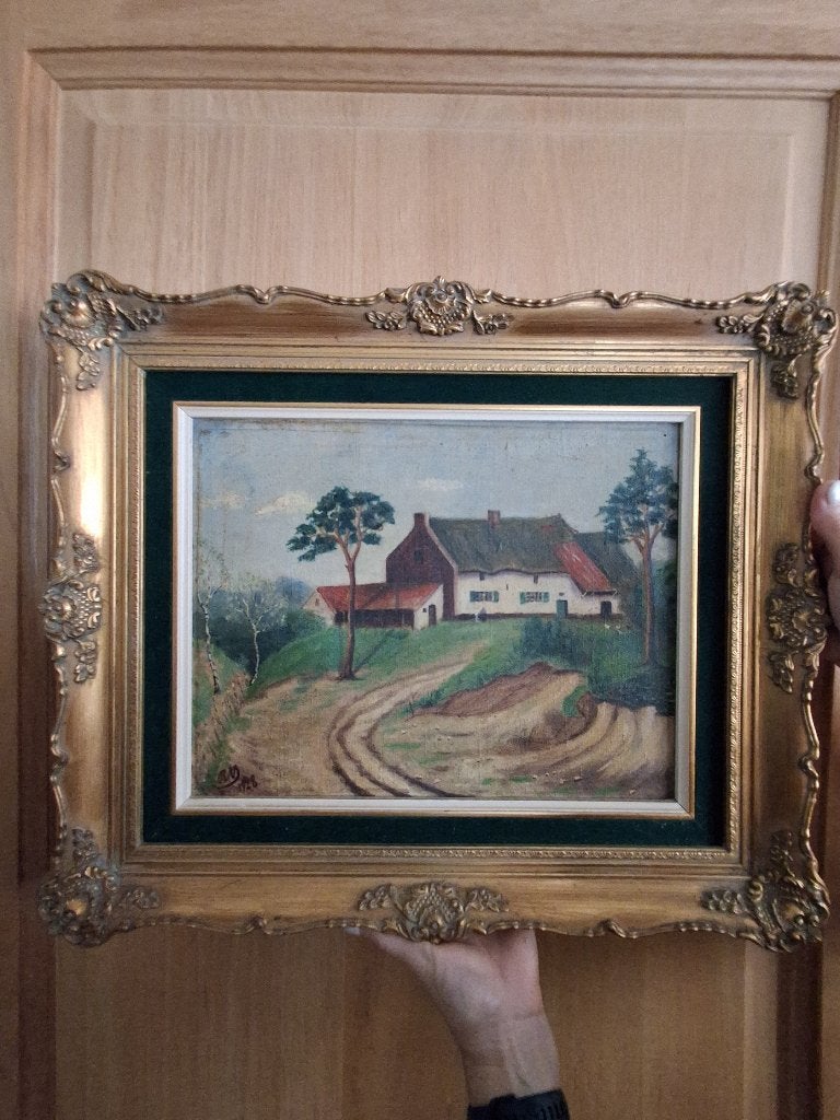 Oude bollebeekse hoeve schilderij, Antiek en Kunst, Ophalen, Gedateerd