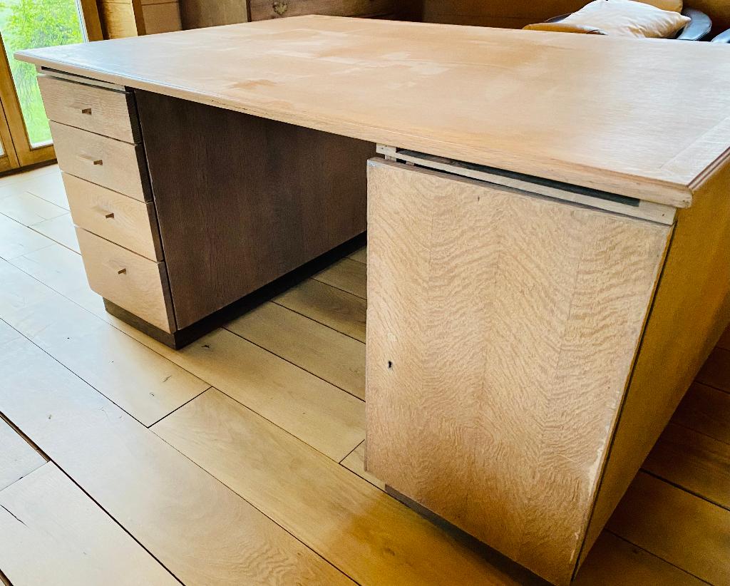 Dubbelzijdig bureau in eik, Huis en Inrichting, Bureaus, Gebruikt, Duo-bureau, Klassiek, Hout, Demontabel, Met lades, Opbergruimte