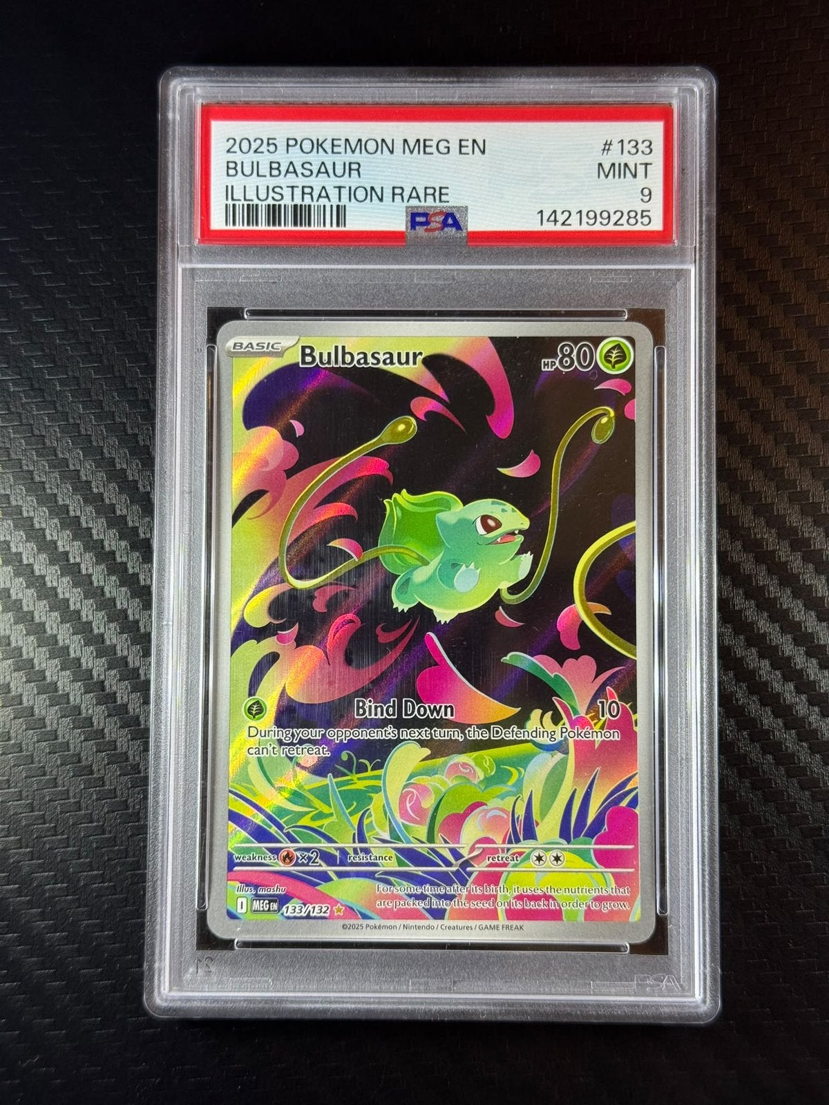 Bulbasaur | PSA 9 | Illustration Rare | 2025 | #133/132, Verzenden, Zo goed als nieuw, Losse kaart